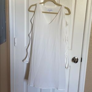 White long sleeve dress with open should and arms